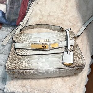 GUESS Croc-Embossed White Satchel